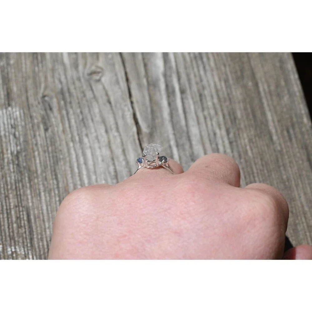 Engagement ring Montana sapphire and Lake County diamond  size 5 6 7 8 9 10 avel